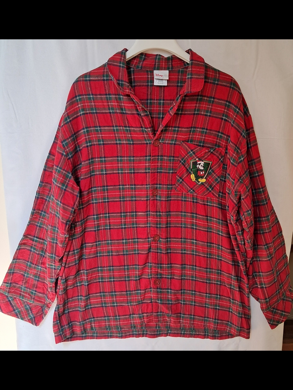 Disney Store Mickey Mouse‎ Red Plaid Flannel Pajama Top Women Large LS1569